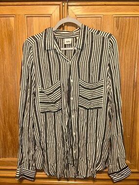 Zadig & Voltaire Black & White Vertical Stripe Button-Down Shirt
